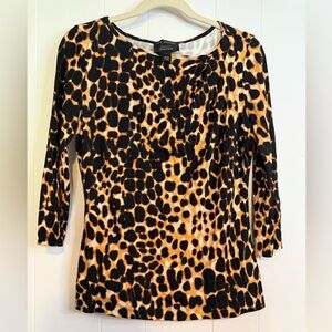 St. John‎ for Nordstrom Animal Print Top Brown Black 3/4 Sleeve Rayon Spandex M
